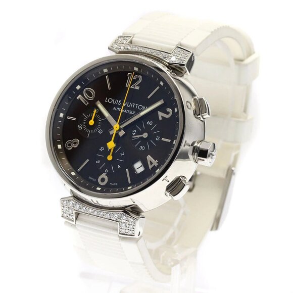 LOUIS VUITTON Tambour Q112G Chronograph rug diamond Automatic Men's Watch - Picture 1 of 11